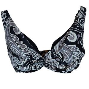 Beach House Black Grey Paisley Underwire Twist Front Bikini Swim Top Size 6